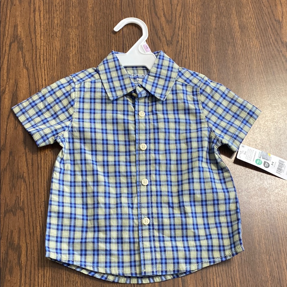 “5/$20” Carter’s Blue and Yellow Plaid Kids button up Shirt size 9 months